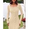 MEROKEETY Women’s Fall Long Sleeve Sweater Dress 2025 Bodycon Square Neck Ruffle Ribbed Knit Midi Dresses(Apricot)