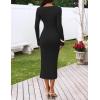 MEROKEETY Women’s Fall Long Sleeve Sweater Dress 2025 Bodycon Square Neck Ruffle Ribbed Knit Midi Dresses(Black)