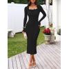 MEROKEETY Women’s Fall Long Sleeve Sweater Dress 2025 Bodycon Square Neck Ruffle Ribbed Knit Midi Dresses(Black)