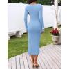 MEROKEETY Women’s Fall Long Sleeve Sweater Dress 2025 Bodycon Square Neck Ruffle Ribbed Knit Midi Dresses(Blue)