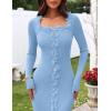 MEROKEETY Women’s Fall Long Sleeve Sweater Dress 2025 Bodycon Square Neck Ruffle Ribbed Knit Midi Dresses(Blue)