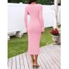 MEROKEETY Women’s Fall Long Sleeve Sweater Dress 2025 Bodycon Square Neck Ruffle Ribbed Knit Midi Dresses(Pink)