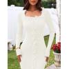 MEROKEETY Women’s Fall Long Sleeve Sweater Dress 2025 Bodycon Square Neck Ruffle Ribbed Knit Midi Dresses(White)