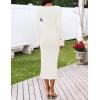 MEROKEETY Women’s Fall Long Sleeve Sweater Dress 2025 Bodycon Square Neck Ruffle Ribbed Knit Midi Dresses(White)