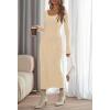 MEROKEETY Women’s Fall Long Sleeve Sweater Dress Casual Ribbed Knit Slim Fit Bodycon Maxi Dresses(Apricot)