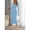 MEROKEETY Women’s Fall Long Sleeve Sweater Dress Casual Ribbed Knit Slim Fit Bodycon Maxi Dresses(Lightblue)