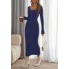 MEROKEETY Women’s Fall Long Sleeve Sweater Dress Casual Ribbed Knit Slim Fit Bodycon Maxi Dresses(Navy)