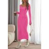 MEROKEETY Women’s Fall Long Sleeve Sweater Dress Casual Ribbed Knit Slim Fit Bodycon Maxi Dresses(Rose)
