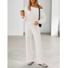 MEROKEETY Women’s Fall Pajama Set Fuzzy Fleece 2 Piece Loungewear Off Shoulder Sweater Tops Wide Leg Pants Matching Outfits(Beige)