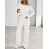 MEROKEETY Women’s Fall Pajama Set Fuzzy Fleece 2 Piece Loungewear Off Shoulder Sweater Tops Wide Leg Pants Matching Outfits(Beige)