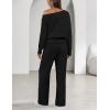 MEROKEETY Women’s Fall Pajama Set Fuzzy Fleece 2 Piece Loungewear Off Shoulder Sweater Tops Wide Leg Pants Matching Outfits(Black)