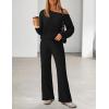 MEROKEETY Women’s Fall Pajama Set Fuzzy Fleece 2 Piece Loungewear Off Shoulder Sweater Tops Wide Leg Pants Matching Outfits(Black)