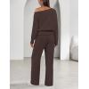 MEROKEETY Women’s Fall Pajama Set Fuzzy Fleece 2 Piece Loungewear Off Shoulder Sweater Tops Wide Leg Pants Matching Outfits(Coffee)