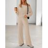 MEROKEETY Women’s Fall Pajama Set Fuzzy Fleece 2 Piece Loungewear Off Shoulder Sweater Tops Wide Leg Pants Matching Outfits(Light Khaki)