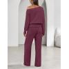 MEROKEETY Women’s Fall Pajama Set Fuzzy Fleece 2 Piece Loungewear Off Shoulder Sweater Tops Wide Leg Pants Matching Outfits(Maroon)