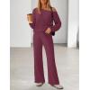 MEROKEETY Women’s Fall Pajama Set Fuzzy Fleece 2 Piece Loungewear Off Shoulder Sweater Tops Wide Leg Pants Matching Outfits(Maroon)