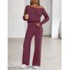 MEROKEETY Women’s Fall Pajama Set Fuzzy Fleece 2 Piece Loungewear Off Shoulder Sweater Tops Wide Leg Pants Matching Outfits(Maroon)