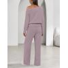 MEROKEETY Women’s Fall Pajama Set Fuzzy Fleece 2 Piece Loungewear Off Shoulder Sweater Tops Wide Leg Pants Matching Outfits(Taro)