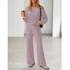 MEROKEETY Women’s Fall Pajama Set Fuzzy Fleece 2 Piece Loungewear Off Shoulder Sweater Tops Wide Leg Pants Matching Outfits(Taro)