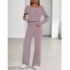 MEROKEETY Women’s Fall Pajama Set Fuzzy Fleece 2 Piece Loungewear Off Shoulder Sweater Tops Wide Leg Pants Matching Outfits(Taro)