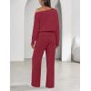 MEROKEETY Women’s Fall Pajama Set Fuzzy Fleece 2 Piece Loungewear Off Shoulder Sweater Tops Wide Leg Pants Matching Outfits(Wine)