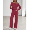MEROKEETY Women’s Fall Pajama Set Fuzzy Fleece 2 Piece Loungewear Off Shoulder Sweater Tops Wide Leg Pants Matching Outfits(Wine)