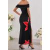MEROKEETY Women’s Floral Off Shoulder Maxi Dresses 2025 Sexy High Split Cocktail Wedding Guest Dress(Black)