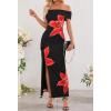 MEROKEETY Women’s Floral Off Shoulder Maxi Dresses 2025 Sexy High Split Cocktail Wedding Guest Dress(Black)