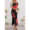 MEROKEETY Women’s Floral Off Shoulder Maxi Dresses 2025 Sexy High Split Cocktail Wedding Guest Dress(Black)