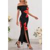 MEROKEETY Women’s Floral Off Shoulder Maxi Dresses 2025 Sexy High Split Cocktail Wedding Guest Dress(Black)