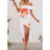 MEROKEETY Women’s Floral Off Shoulder Maxi Dresses 2025 Sexy High Split Cocktail Wedding Guest Dress(Orange)