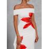MEROKEETY Women’s Floral Off Shoulder Maxi Dresses 2025 Sexy High Split Cocktail Wedding Guest Dress(White)