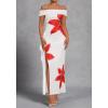MEROKEETY Women’s Floral Off Shoulder Maxi Dresses 2025 Sexy High Split Cocktail Wedding Guest Dress(White)