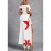MEROKEETY Women’s Floral Off Shoulder Maxi Dresses 2025 Sexy High Split Cocktail Wedding Guest Dress(White)