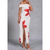 MEROKEETY Women’s Floral Off Shoulder Maxi Dresses 2025 Sexy High Split Cocktail Wedding Guest Dress(White)