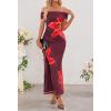 MEROKEETY Women’s Floral Off Shoulder Maxi Dresses 2025 Sexy High Split Cocktail Wedding Guest Dress(Wine)