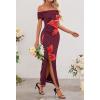 MEROKEETY Women’s Floral Off Shoulder Maxi Dresses 2025 Sexy High Split Cocktail Wedding Guest Dress(Wine)