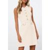 MEROKEETY Women’s Formal Work Mini Dress Casual Summer Sleeveless Elegant Button Bussiness Office Outfits