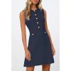 MEROKEETY Women’s Formal Work Mini Dress Casual Summer Sleeveless Elegant Button Bussiness Office Outfits(Navy)