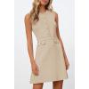 MEROKEETY Women’s Formal Work Mini Dress Casual Summer Sleeveless Elegant Button Bussiness Office Outfits(Oatmeal)