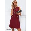 MEROKEETY Women’s Formal Work Mini Dress Casual Summer Sleeveless Elegant Button Bussiness Office Outfits(Winered)