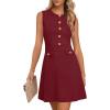 MEROKEETY Women’s Formal Work Mini Dress Casual Summer Sleeveless Elegant Button Bussiness Office Outfits(Winered)