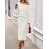 MEROKEETY Women’s Fuzzy 2 Piece Outfit Winter Long Sleeve Off Shoulder Pullover Top Midi Skirt Matching Lounge Sets(Beige)