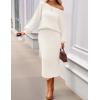 MEROKEETY Women’s Fuzzy 2 Piece Outfit Winter Long Sleeve Off Shoulder Pullover Top Midi Skirt Matching Lounge Sets(Beige)