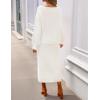 MEROKEETY Women’s Fuzzy 2 Piece Outfit Winter Long Sleeve Off Shoulder Pullover Top Midi Skirt Matching Lounge Sets(Beige)