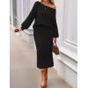 MEROKEETY Women’s Fuzzy 2 Piece Outfit Winter Long Sleeve Off Shoulder Pullover Top Midi Skirt Matching Lounge Sets(Black)
