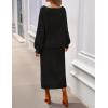 MEROKEETY Women’s Fuzzy 2 Piece Outfit Winter Long Sleeve Off Shoulder Pullover Top Midi Skirt Matching Lounge Sets(Black)