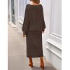 MEROKEETY Women’s Fuzzy 2 Piece Outfit Winter Long Sleeve Off Shoulder Pullover Top Midi Skirt Matching Lounge Sets(Coffee)