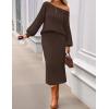 MEROKEETY Women’s Fuzzy 2 Piece Outfit Winter Long Sleeve Off Shoulder Pullover Top Midi Skirt Matching Lounge Sets(Coffee)