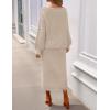 MEROKEETY Women’s Fuzzy 2 Piece Outfit Winter Long Sleeve Off Shoulder Pullover Top Midi Skirt Matching Lounge Sets(Lightkhaki)